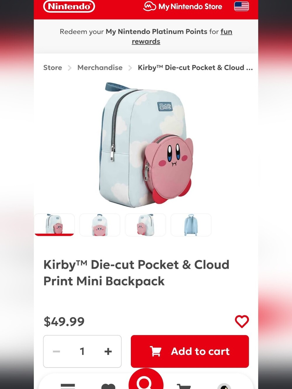NWOT Kirby Die-Cut Pocket Mini Backpack - Sky Blue & Pink